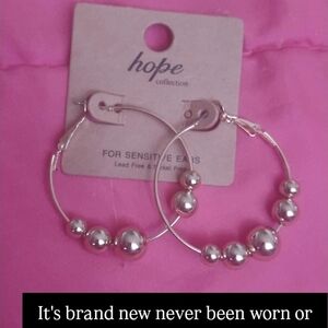 Home Collection Silver Beaded Hoop Earrings